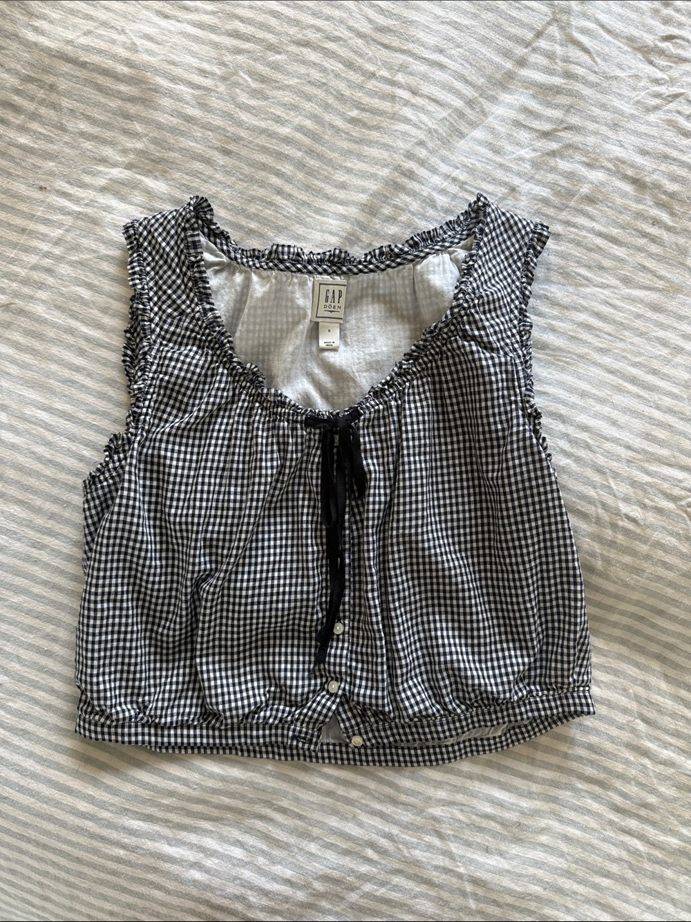 GAP x Doen Black & White Gingham Tie-Front Sleeveless Top